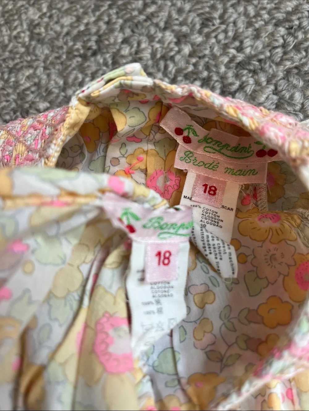 Bonpoint Yellow and Pink Floral Smocked Dress with Bloomers